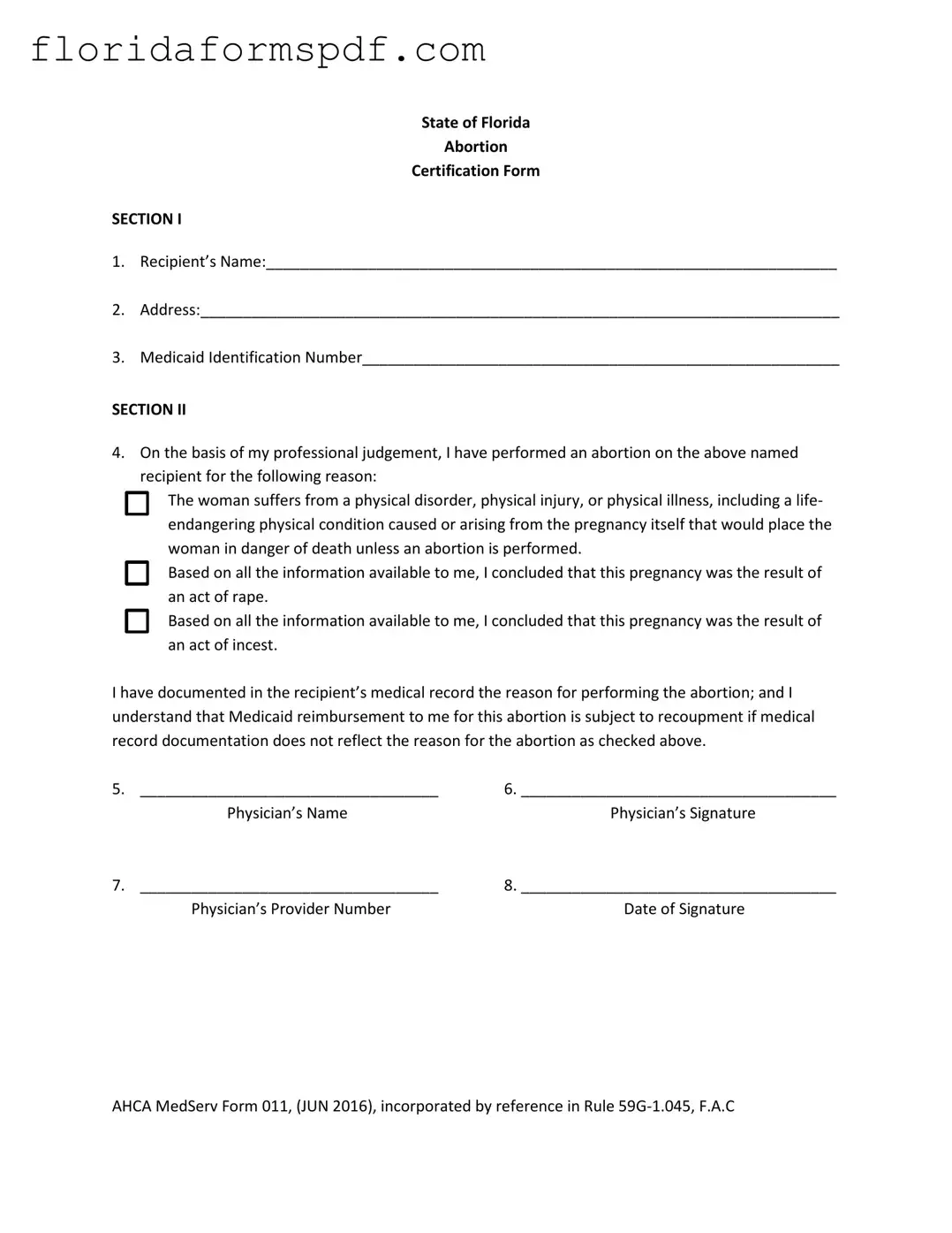 Fill Out a Valid Abortion Paperwork Florida Template
