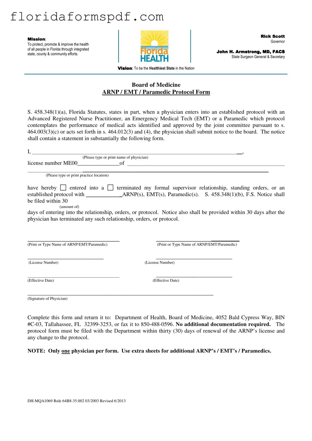 Fill Out a Valid Arnp Florida Protocol Template