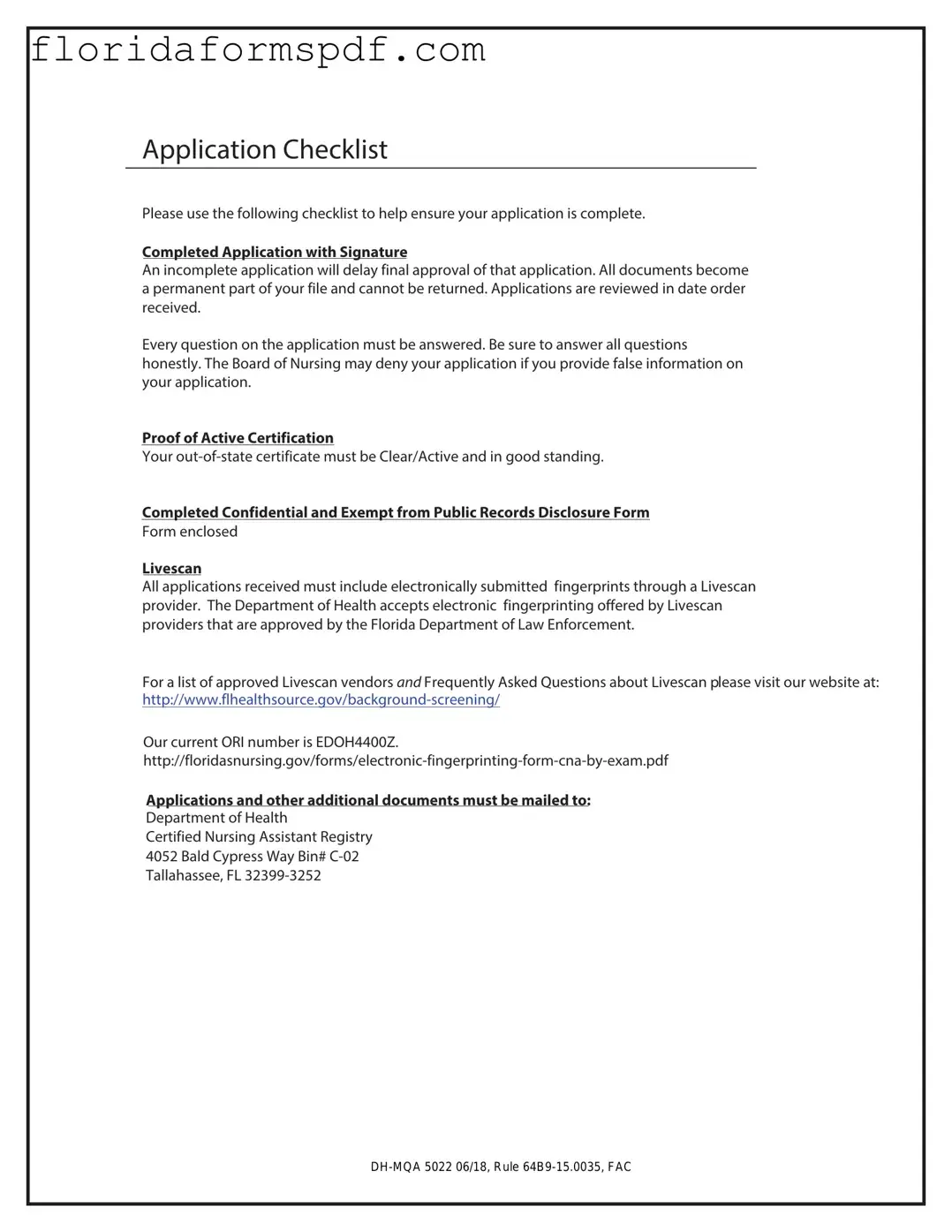 Fill Out a Valid Cna License To Florida Template