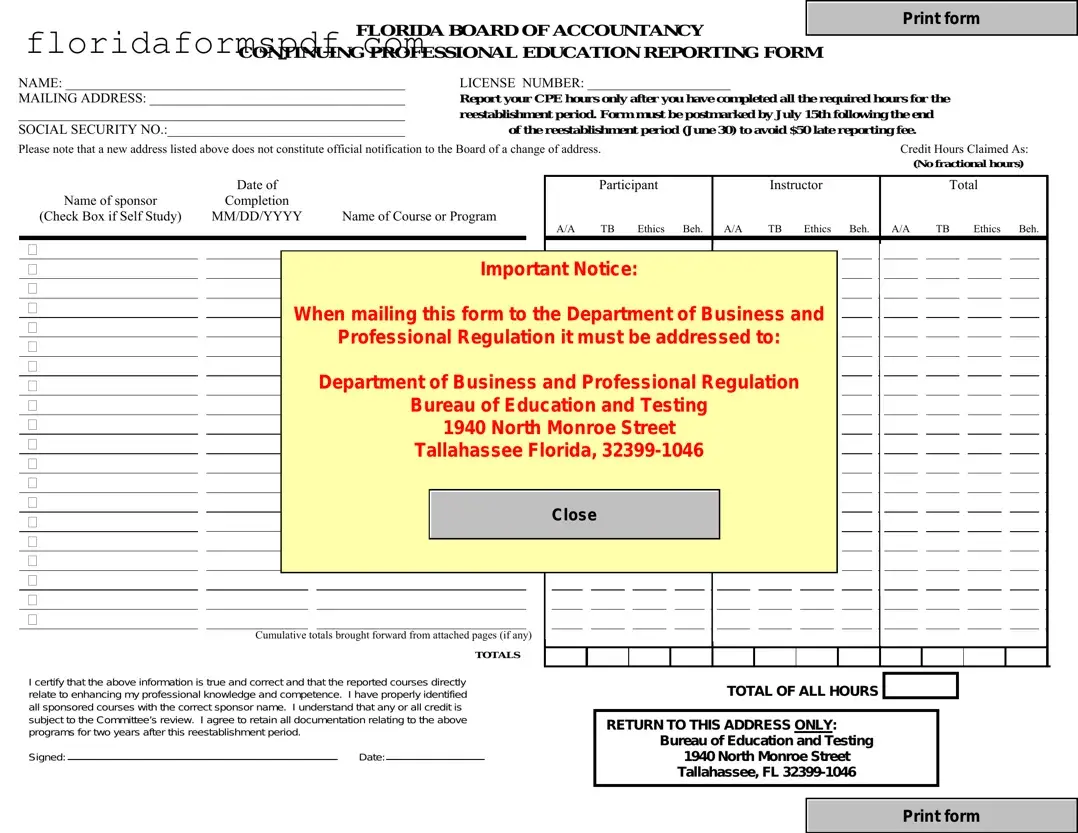 Fill Out a Valid Cpe Reporting Florida Template