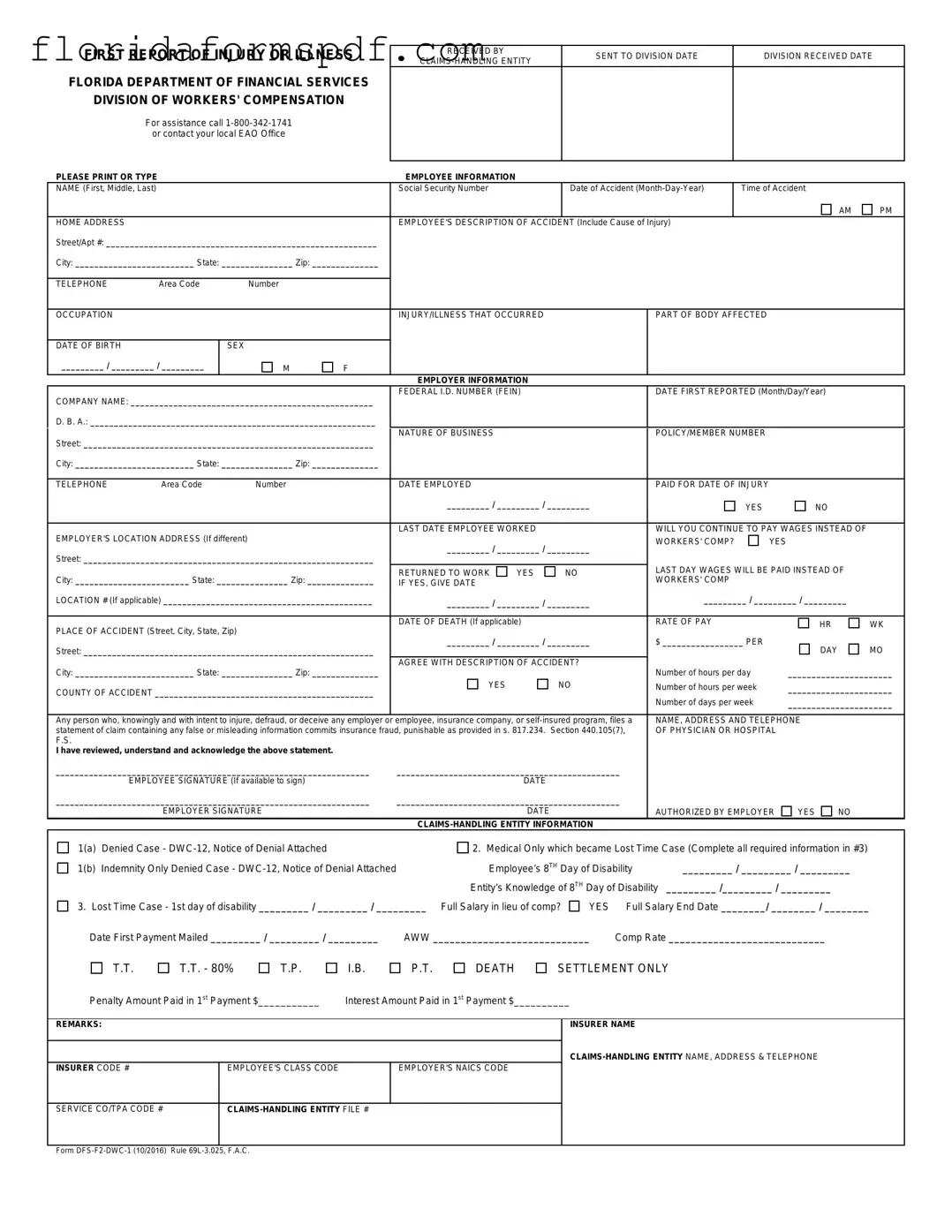 Fill Out a Valid First Report Of Injury Florida Template
