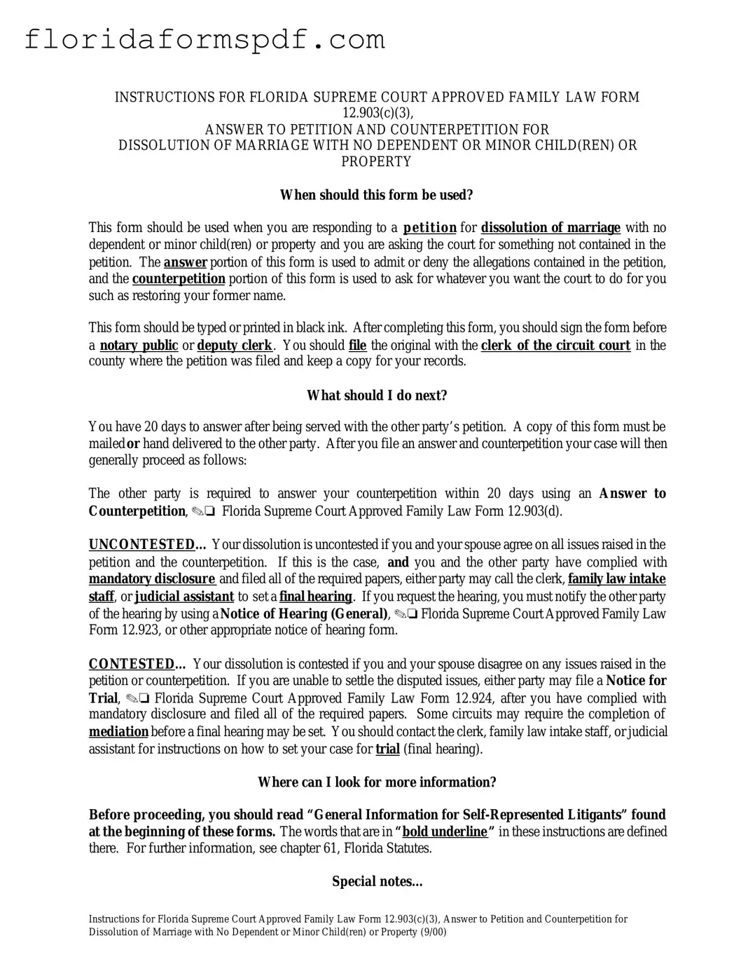 Fill Out a Valid Florida Answer to Petition and Counterpetition for Dissolution of Marriage Template