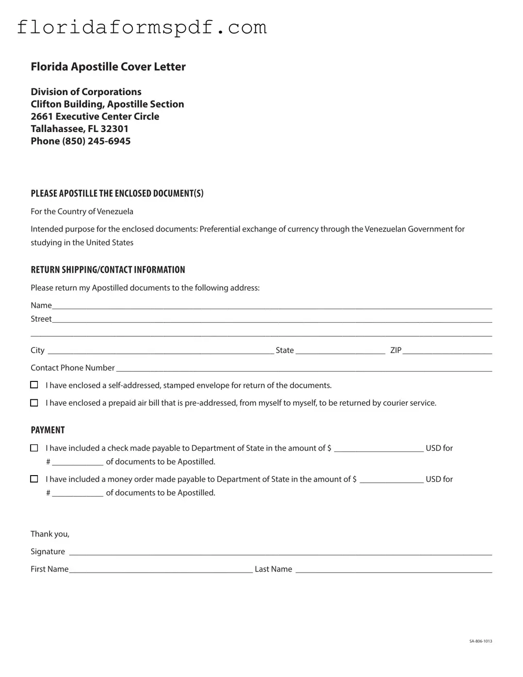 Fill Out a Valid Florida Apostille Cover Letter Sample Template