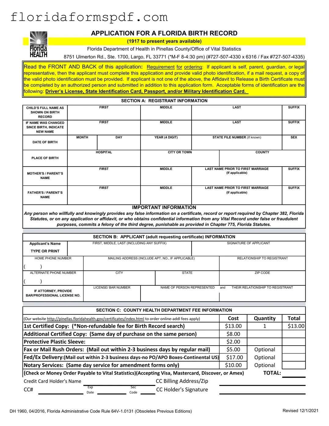 Fill Out a Valid Florida Birth Certificate Template