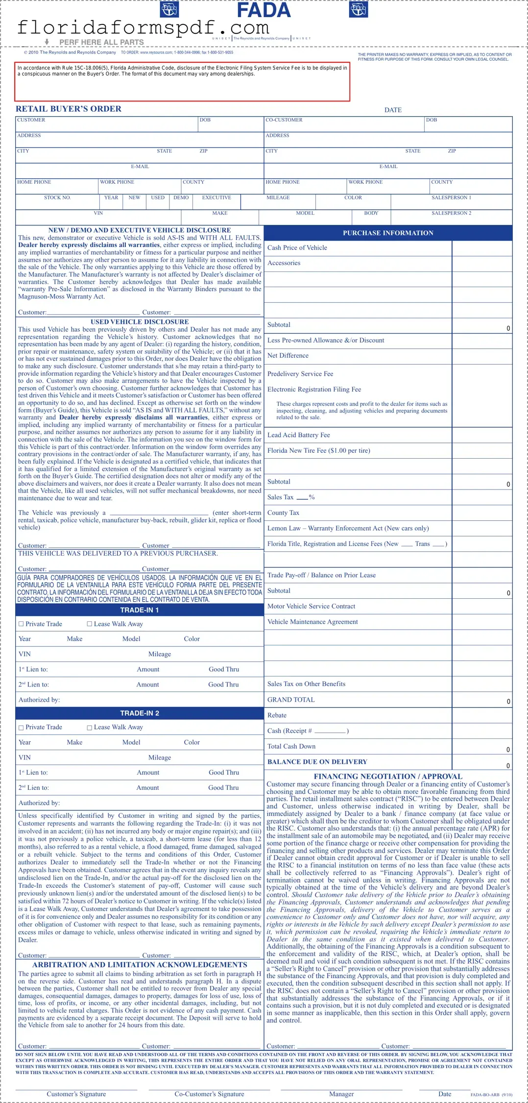 Fill Out a Valid Florida Buyers Order Template