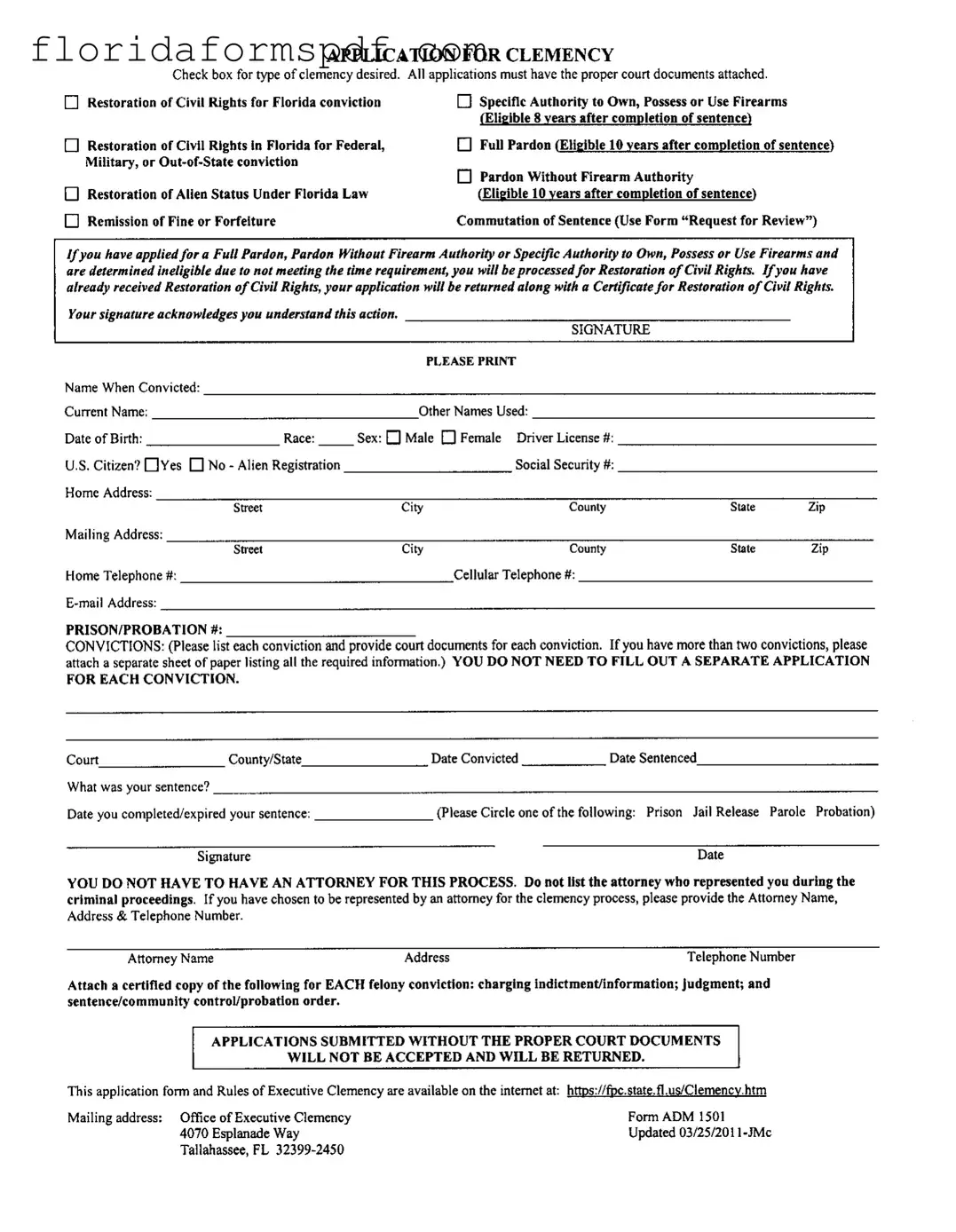 Fill Out a Valid Florida Clemency Application Template