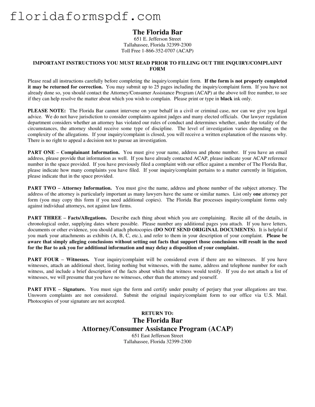 Fill Out a Valid Florida Complaint Template