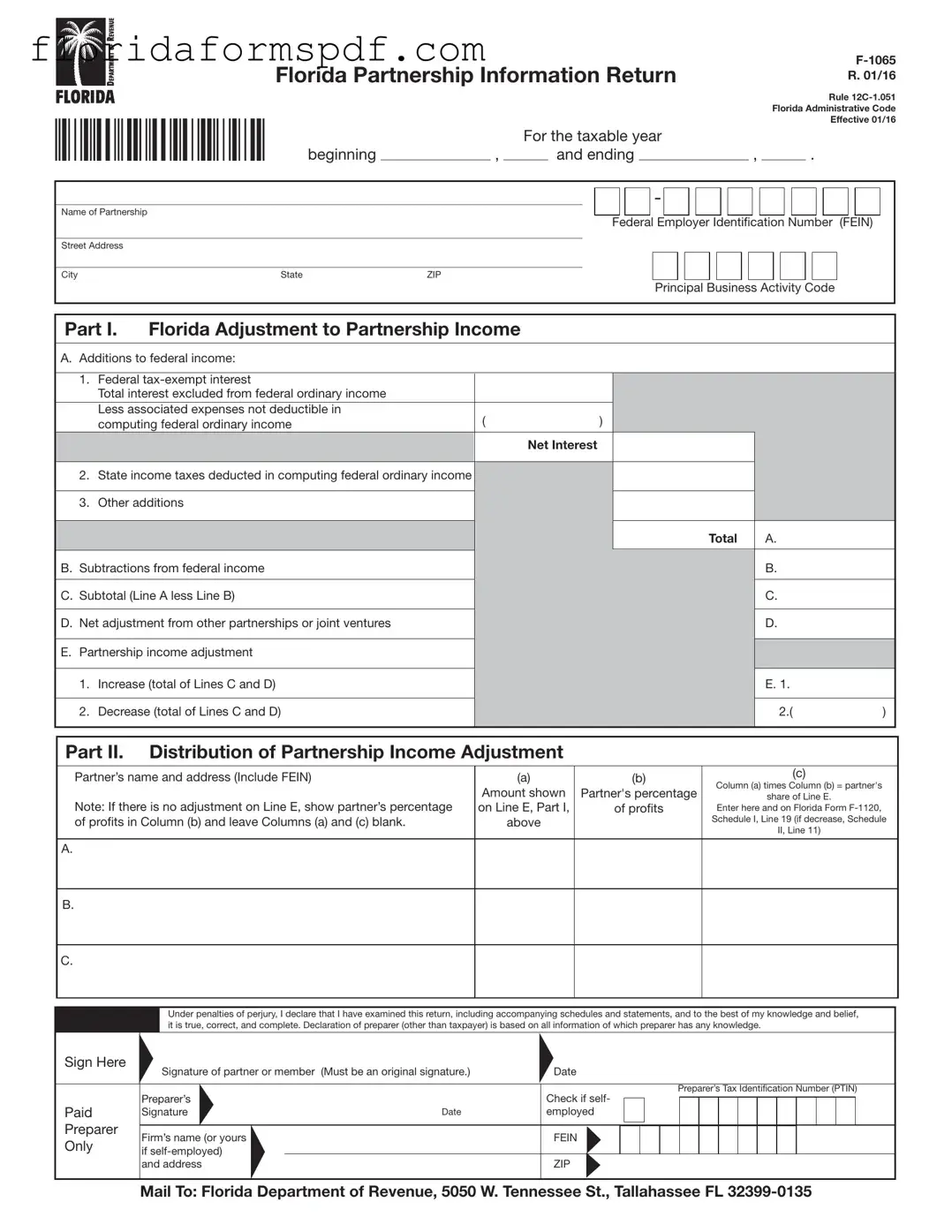 Fill Out a Valid Florida F 1065 Template