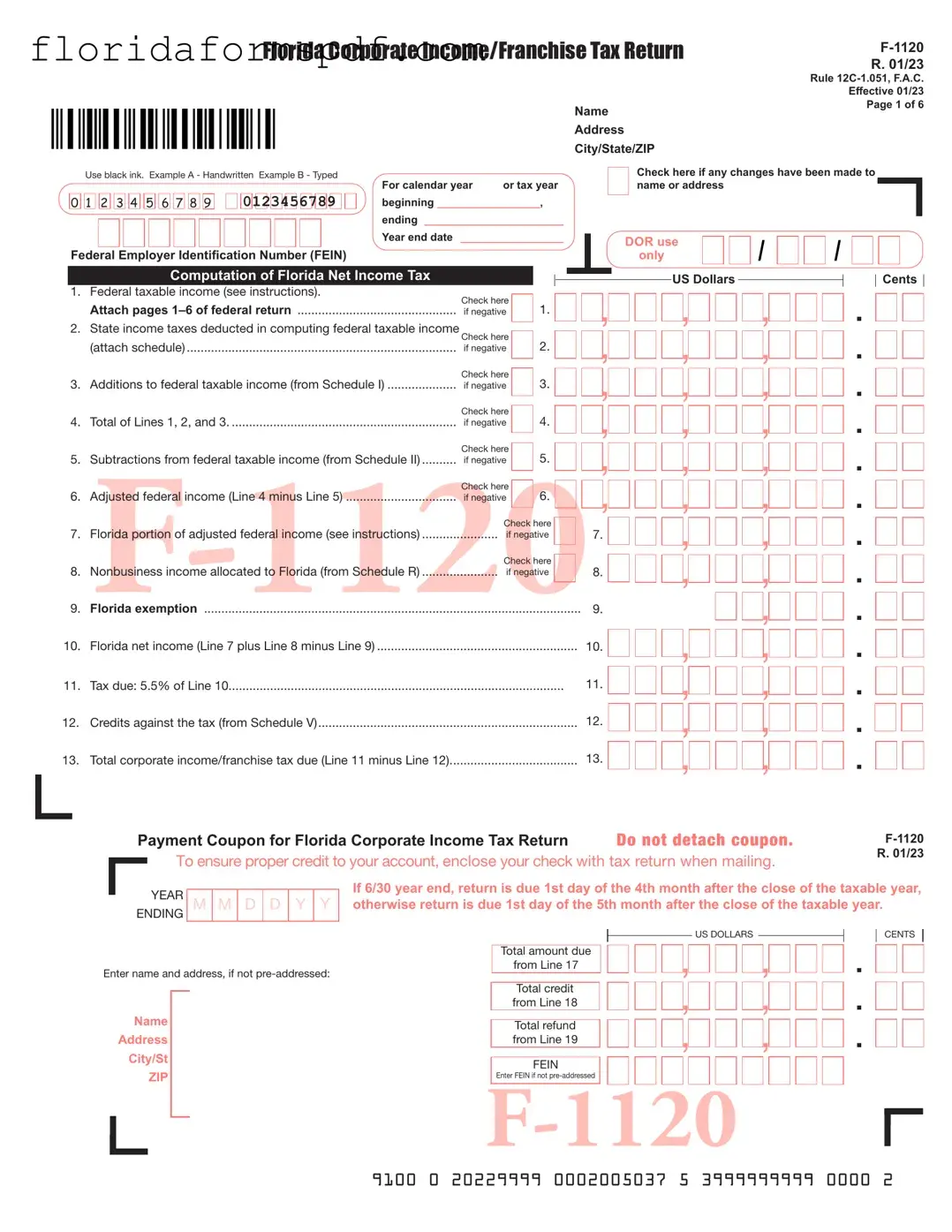 Fill Out a Valid Florida F 1120 Template