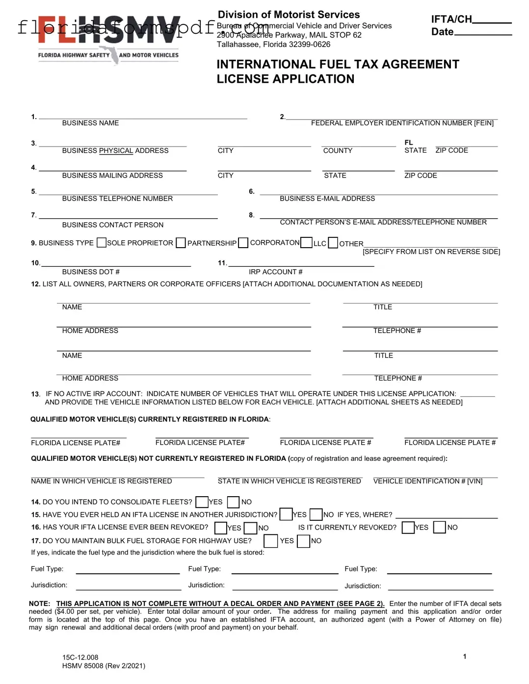 Fill Out a Valid Florida Ifta Application Template