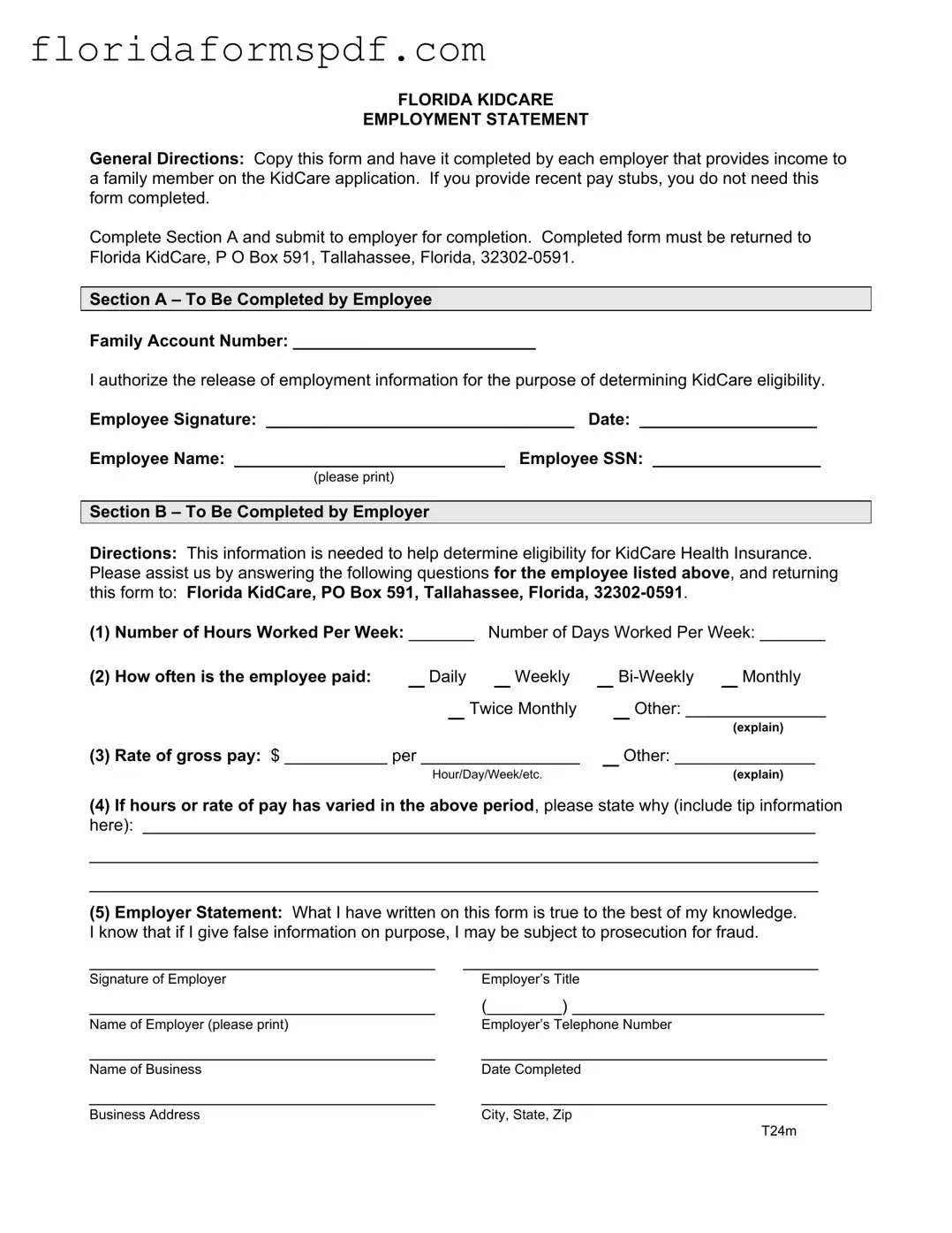 Fill Out a Valid Florida Kidcare Template