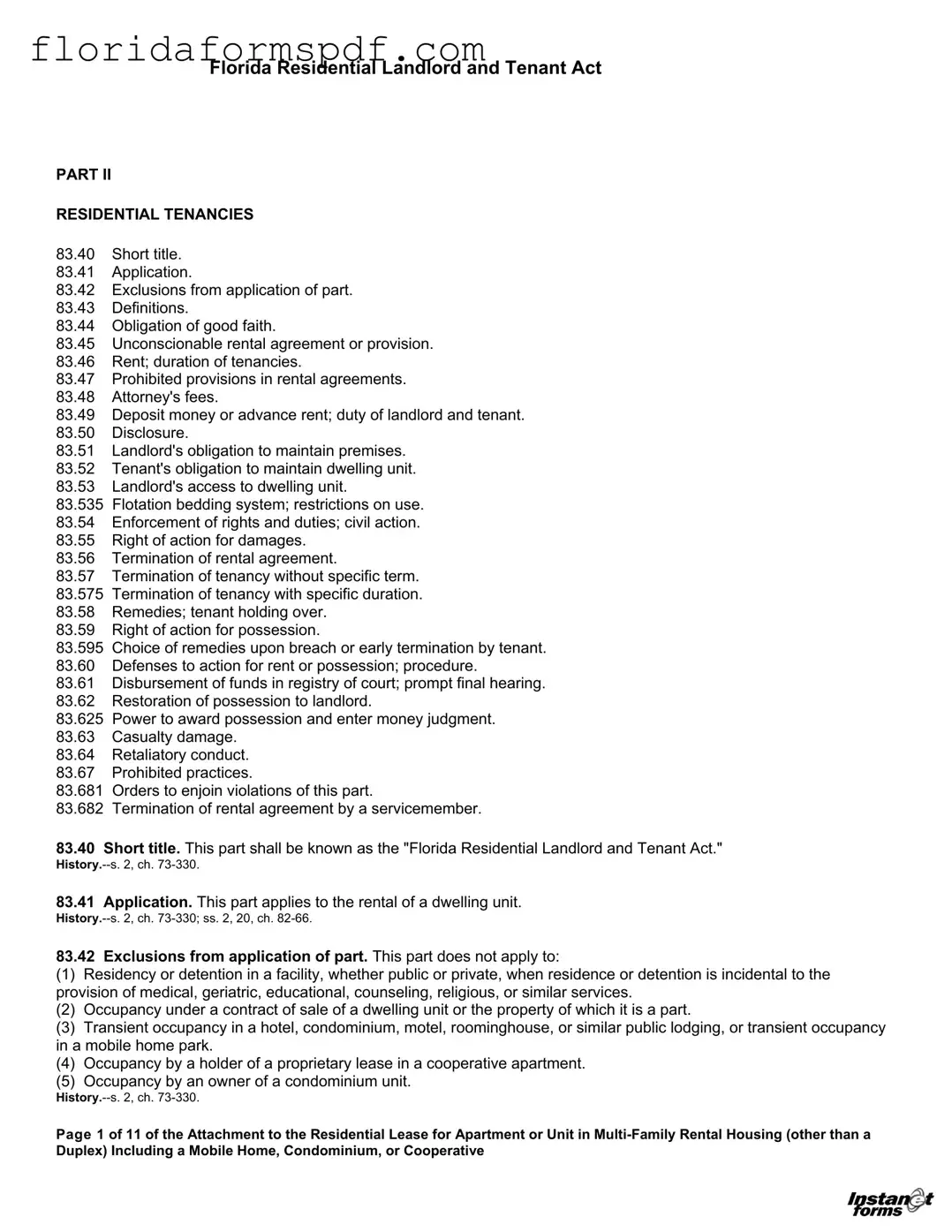 Fill Out a Valid Florida Landlord Tenant Act Template