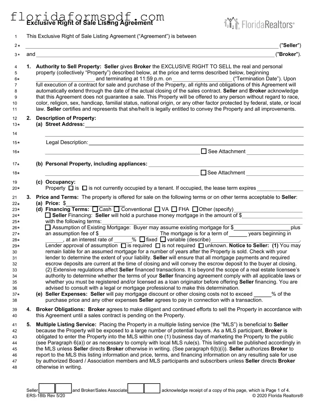 Fill Out a Valid Florida Listing Agreement Template