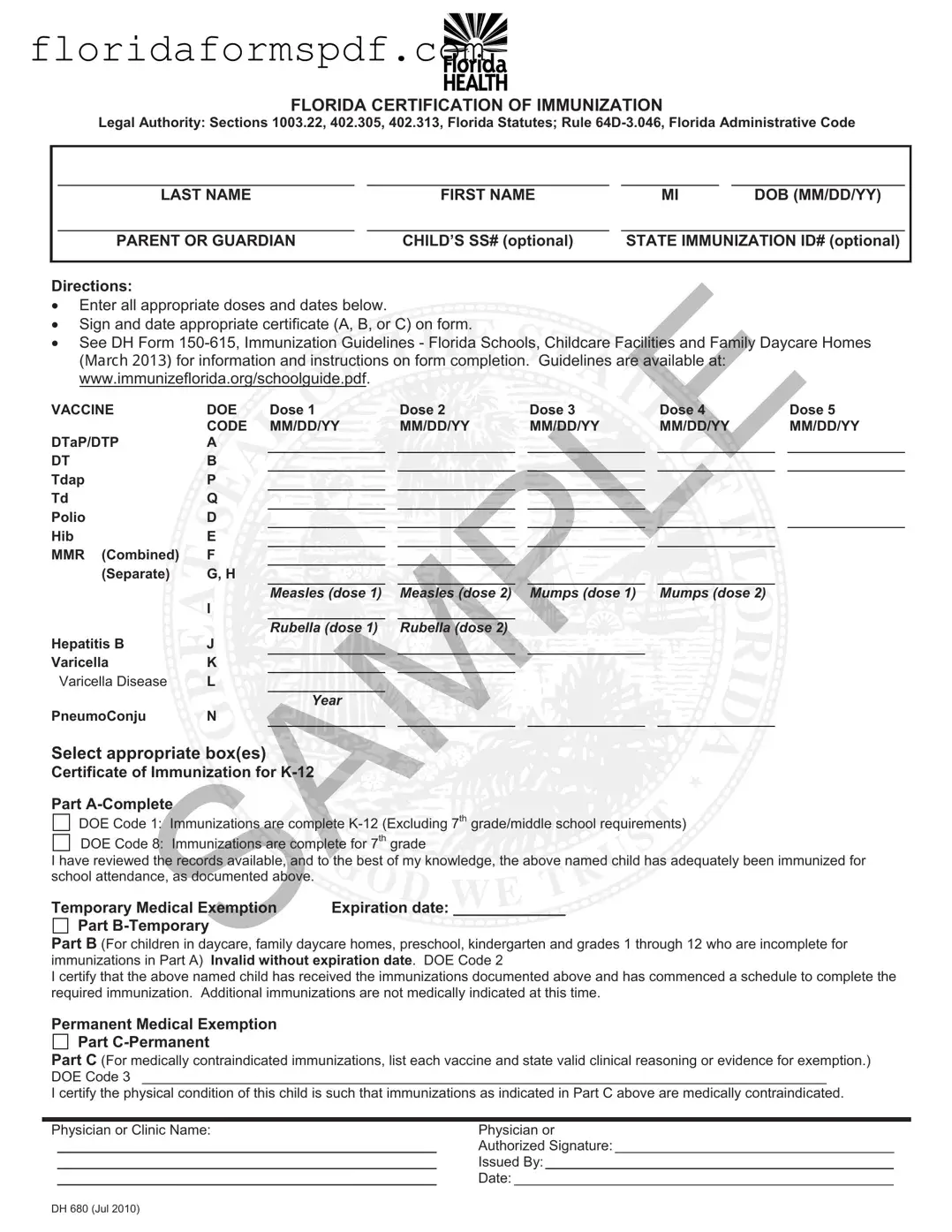 Fill Out a Valid Florida Medical Exemption Vaccine Template