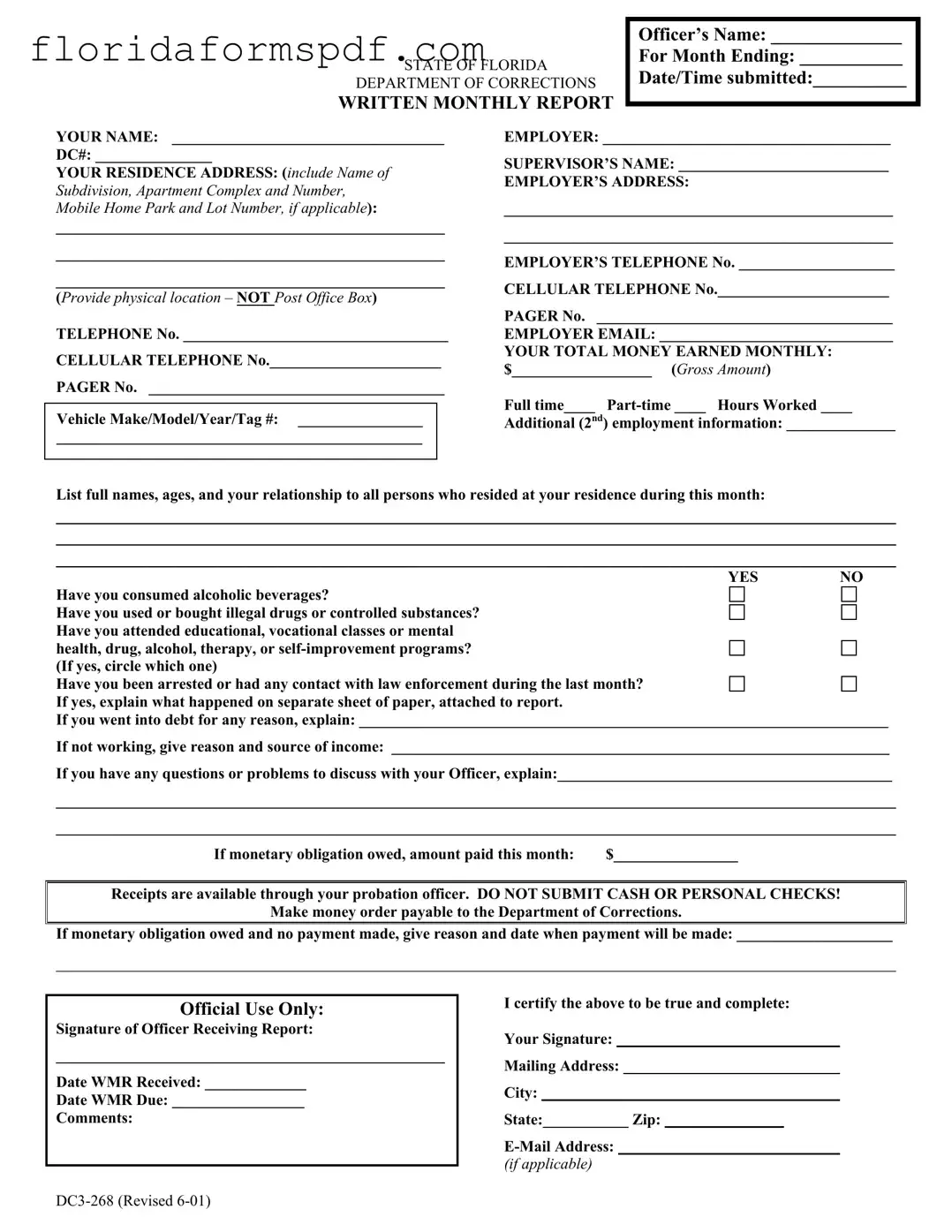 Fill Out a Valid Florida Monthly Report Template