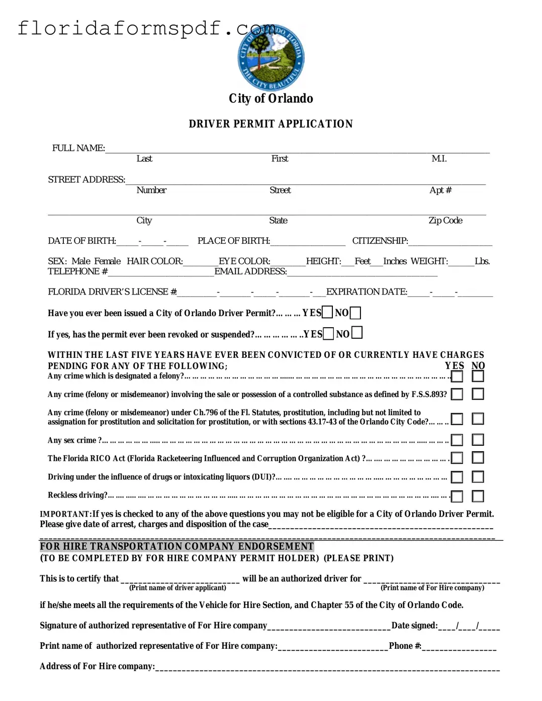 Fill Out a Valid Florida Orlando Driver License Template