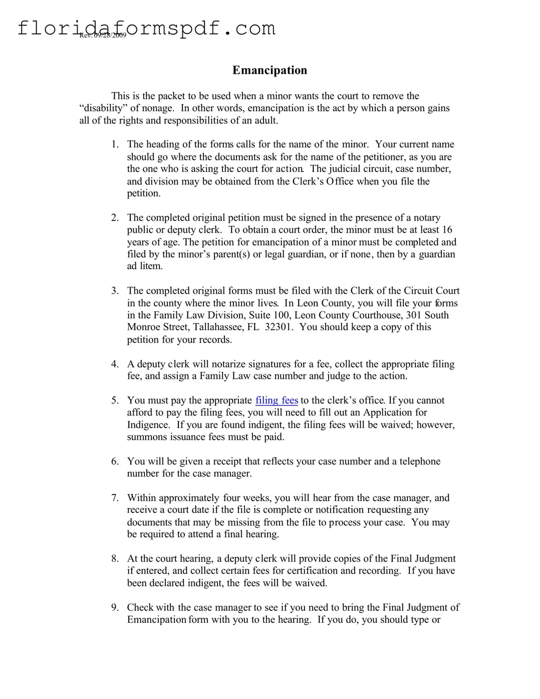 Fill Out a Valid Florida Petition Emancipation Template