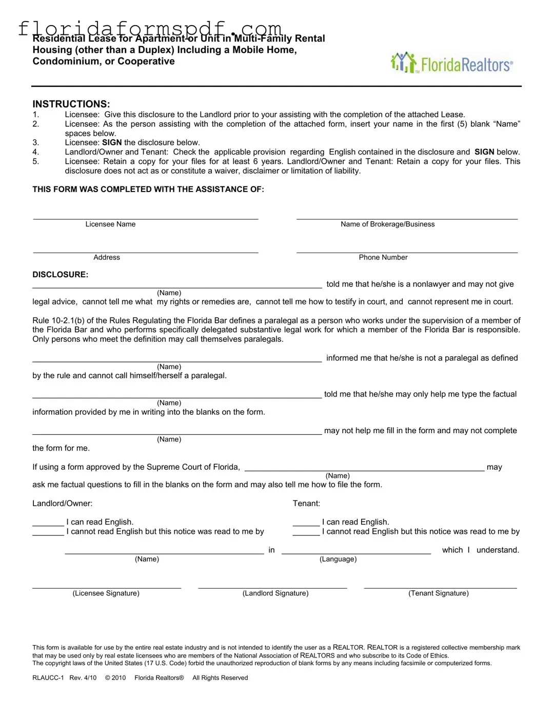 Fill Out a Valid Florida Realtors Residential Lease Template