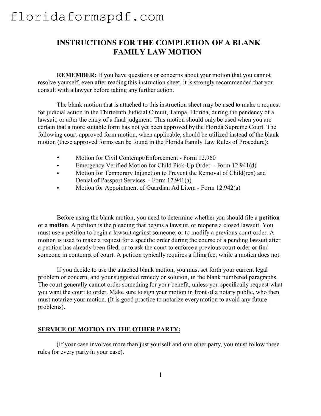 Fill Out a Valid Motion Florida Template