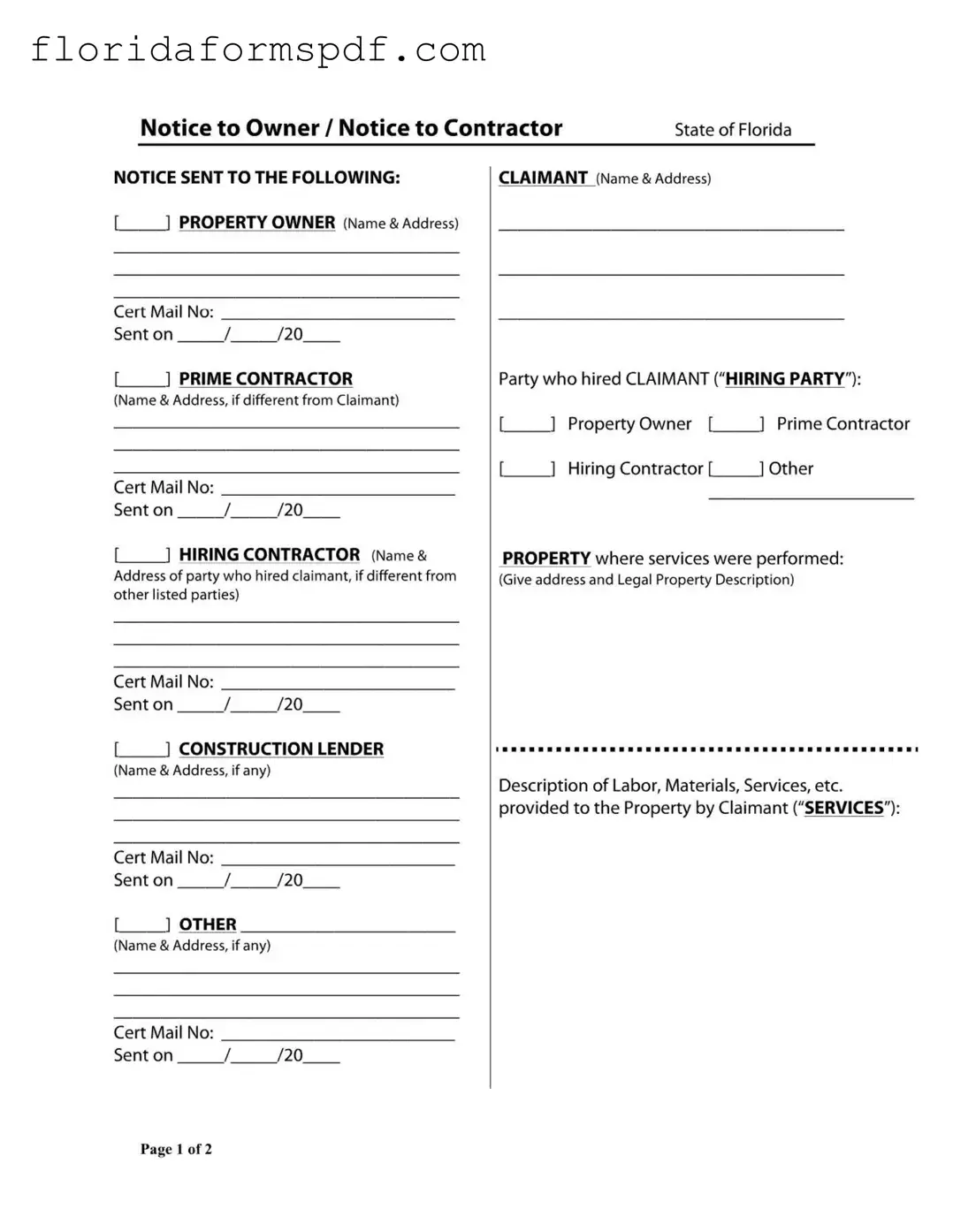 Fill Out a Valid Notice Owner Florida Template