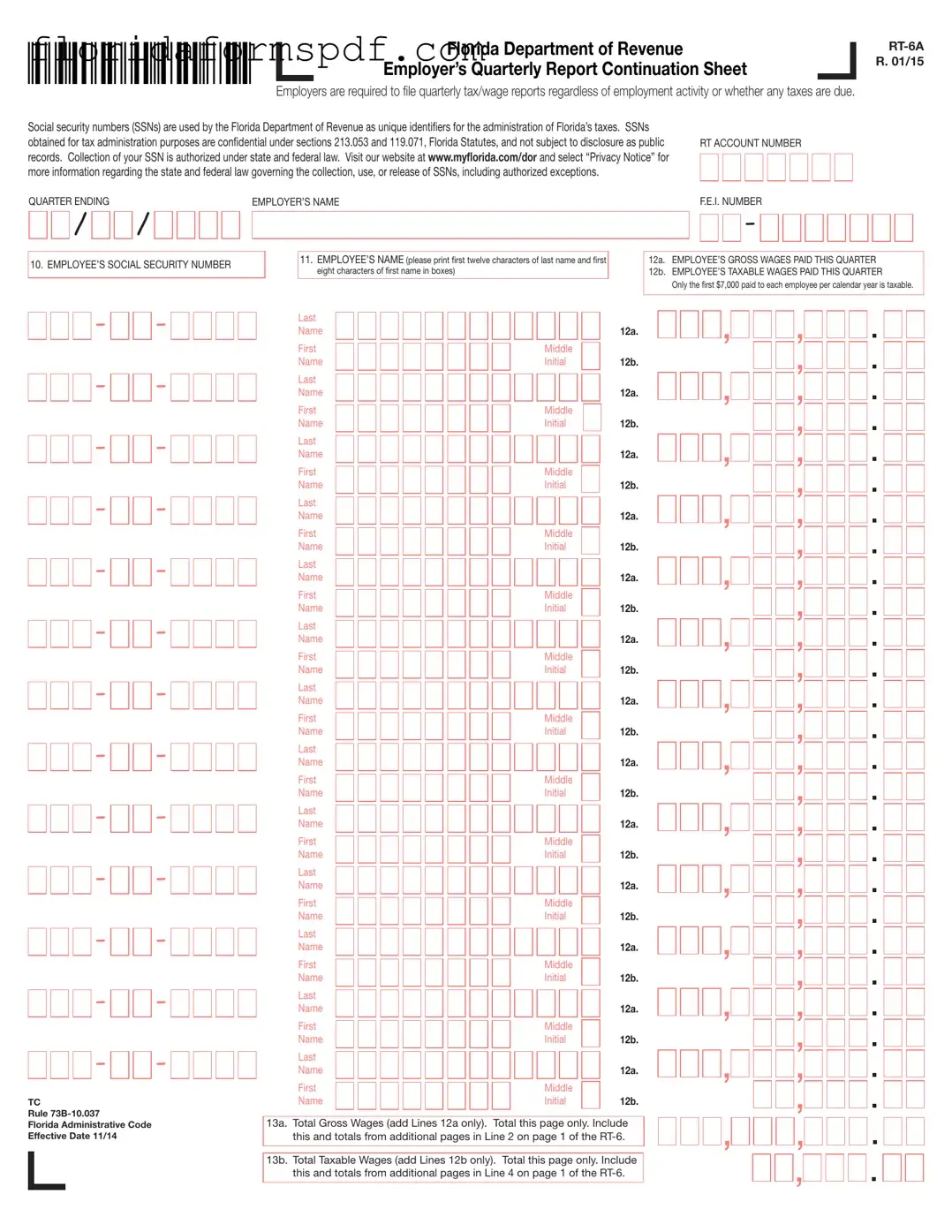 Fill Out a Valid Rt 6A Florida Template