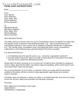 Free  Cease and Desist Letter Template for Florida