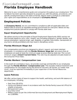 Free  Employee Handbook Template for Florida