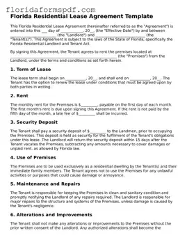 Free  Residential Lease Agreement Template for Florida