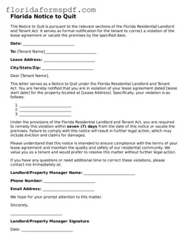 Free  Notice to Quit Template for Florida