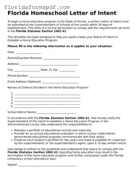 Free  Homeschool Letter of Intent Template for Florida