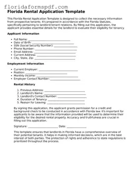 Free  Rental Application Template for Florida