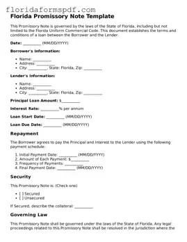 Free  Promissory Note Template for Florida