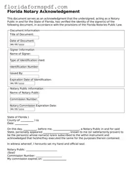 Free  Notary Acknowledgement Template for Florida