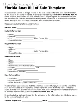 Free  Boat Bill of Sale Template for Florida